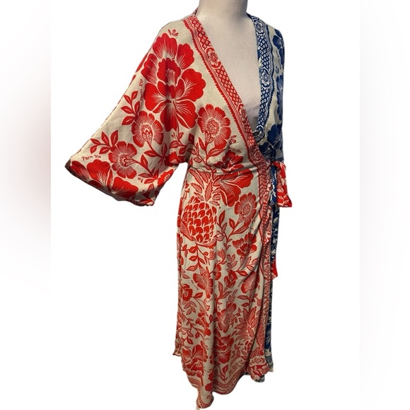 Farm Rio Floral wrap around maxi dress- Red and Blue size S - Picture 5 of 14